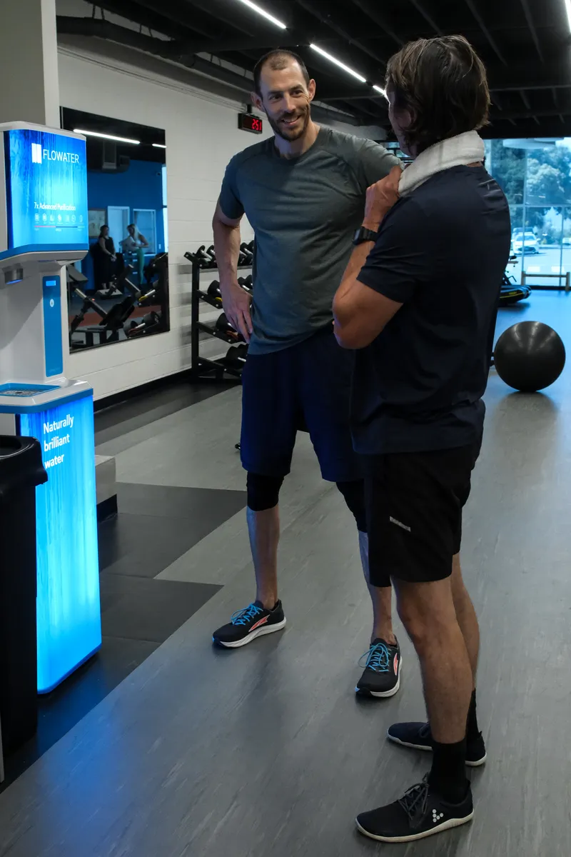 A training session beside the FloWater hydration station